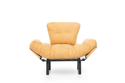 Poltrona in metallo e tessuto giallo con braccioli regolabili cuscini imbottiti cm 95x70x85h