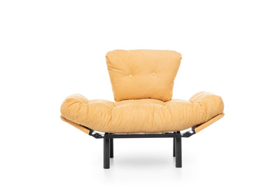 Poltrona in metallo e tessuto giallo con braccioli regolabili cuscini imbottiti cm 95x70x85h