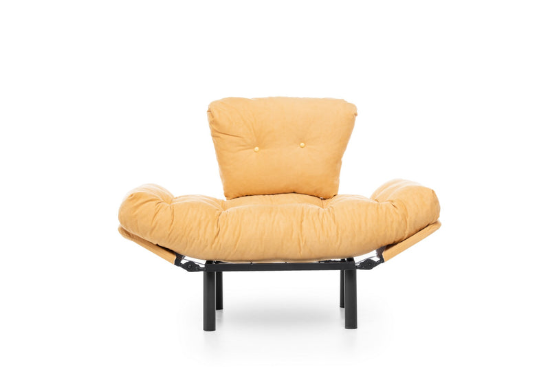 Poltrona in metallo e tessuto giallo con braccioli regolabili cuscini imbottiti cm 95x70x85h