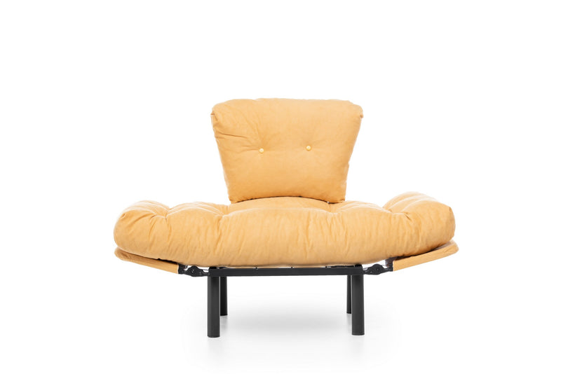 Poltrona in metallo e tessuto giallo con braccioli regolabili cuscini imbottiti cm 95x70x85h