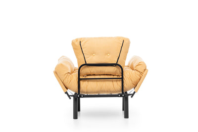Poltrona in metallo e tessuto giallo con braccioli regolabili cuscini imbottiti cm 95x70x85h