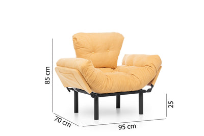 Poltrona in metallo e tessuto giallo con braccioli regolabili cuscini imbottiti cm 95x70x85h