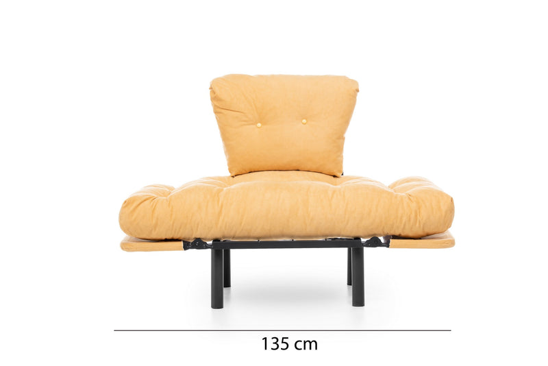 Poltrona in metallo e tessuto giallo con braccioli regolabili cuscini imbottiti cm 95x70x85h