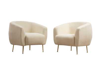 Poltroncina in stile moderno con tessuto bouclé crema e gambe in metallo dorato cm 70x80x82h