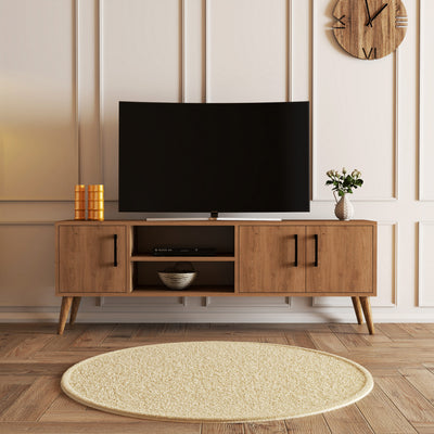 mobile tv da cm 150 in legno colore quercia con 3 ante e 2 vani a giorno 