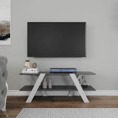 porta tv design in legno bianco e antracite 2 ripiani struttura ad incrocio