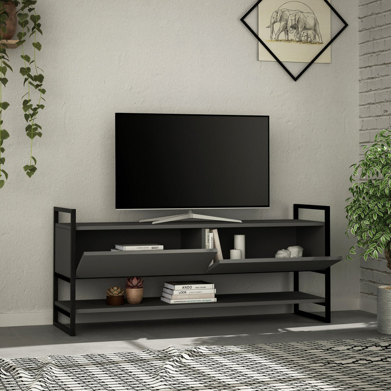 Porta tv design moderno con 2 ante e ripiano in legno e metallo cm 131x39x58h - vari colori