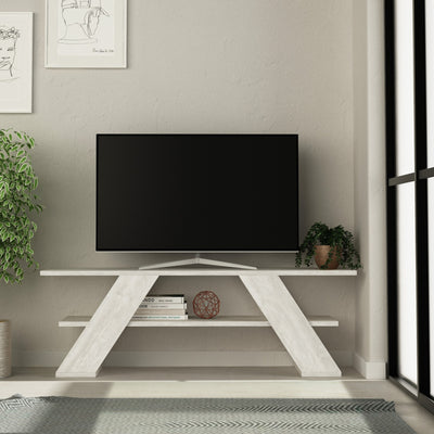 Mobiletto tv 2 piani design con gambe oblique in legno minimal cm 120x34x40h - vari colori