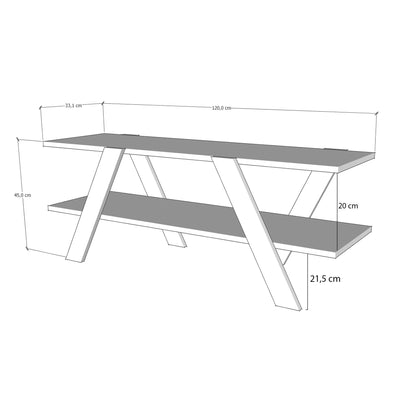 Porta tv design con 3 ripiani in legno gambe incrociate cm 120x33x45h - vari colori