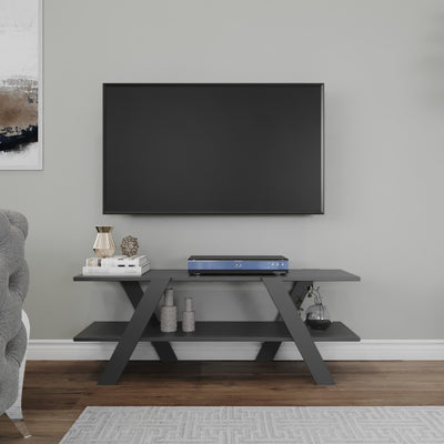 mobile porta tv moderno 2 ripiani design moderno struttura ad incrocio colore antracite