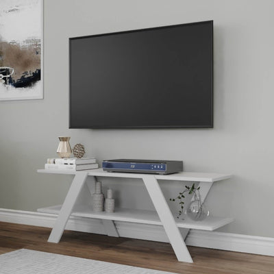 Porta tv design con 3 ripiani in legno gambe incrociate cm 120x33x45h - vari colori