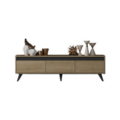 Porta tv moderno basso 3 ante colore quercia e antracite cm 150x30x45h