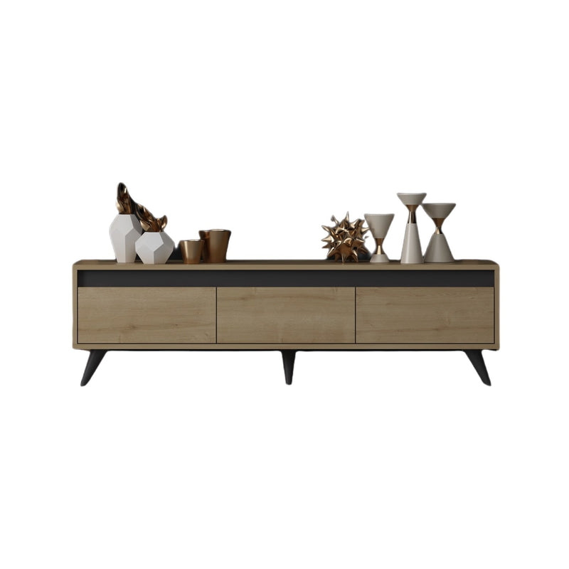 Porta tv moderno basso 3 ante colore quercia e antracite cm 150x30x45h