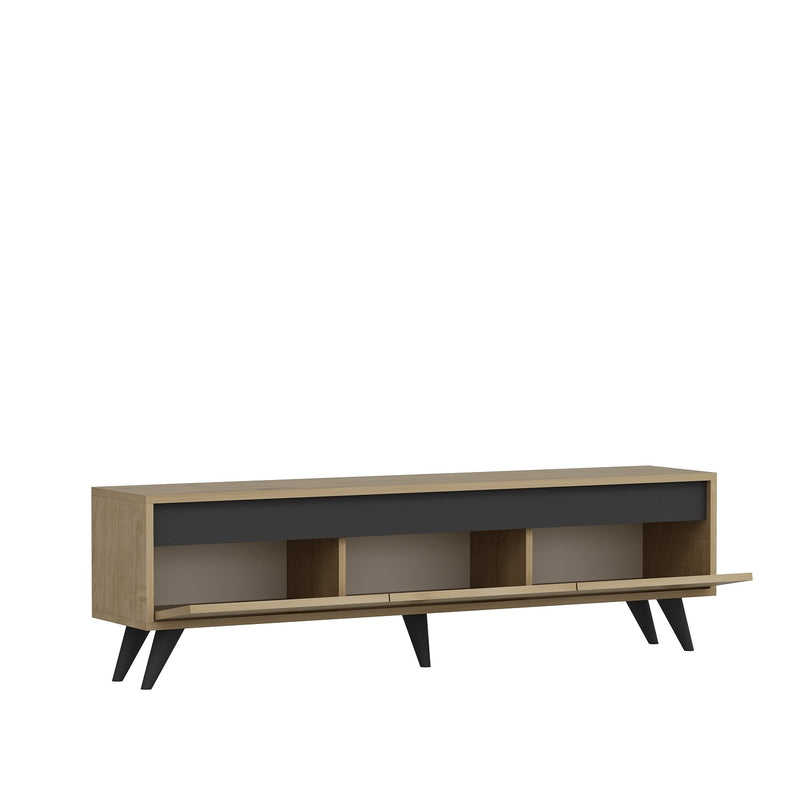 Porta tv moderno basso 3 ante colore quercia e antracite cm 150x30x45h