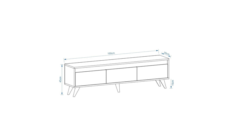 Porta tv moderno basso 3 ante colore quercia e antracite cm 150x30x45h