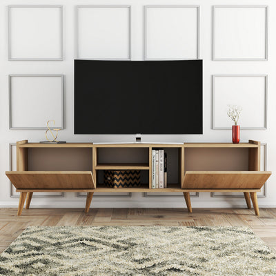 Porta tv moderno colore quercia chiaro con ante e vani cm 180x35x54h