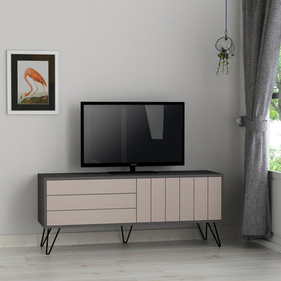 mobile porta tv moderno in legno antracite opaco 2 ante moka chiaro