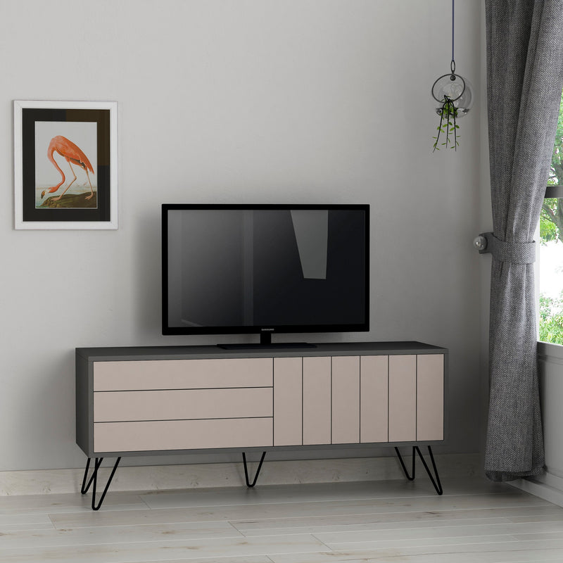 mobile porta tv moderno in legno antracite opaco 2 ante moka chiaro