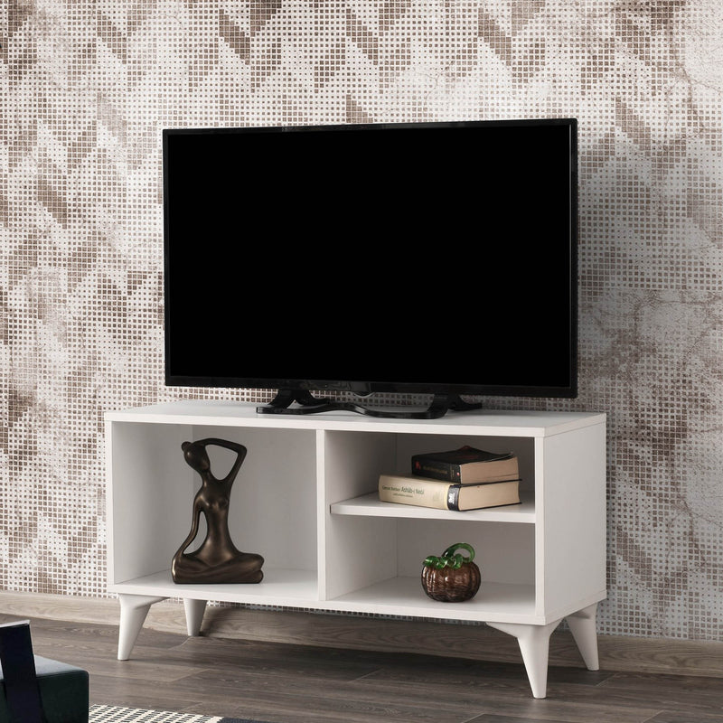 Porta tv basso piccolo con 3 vani moderno in legno cm 100x35x54h - vari colori