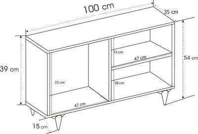 Porta tv basso piccolo con 3 vani moderno in legno cm 100x35x54h - vari colori