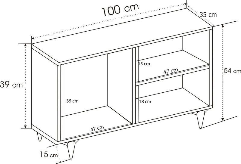 Porta tv basso piccolo con 3 vani moderno in legno cm 100x35x54h - vari colori