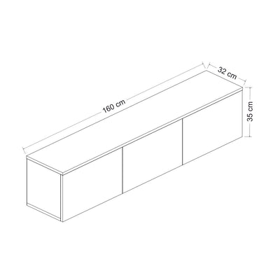 Base tv design con luci a led 3 ante bianco e top quercia cm 160x32x35h