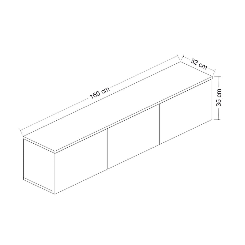 Base tv design con luci a led 3 ante bianco e top quercia cm 160x32x35h