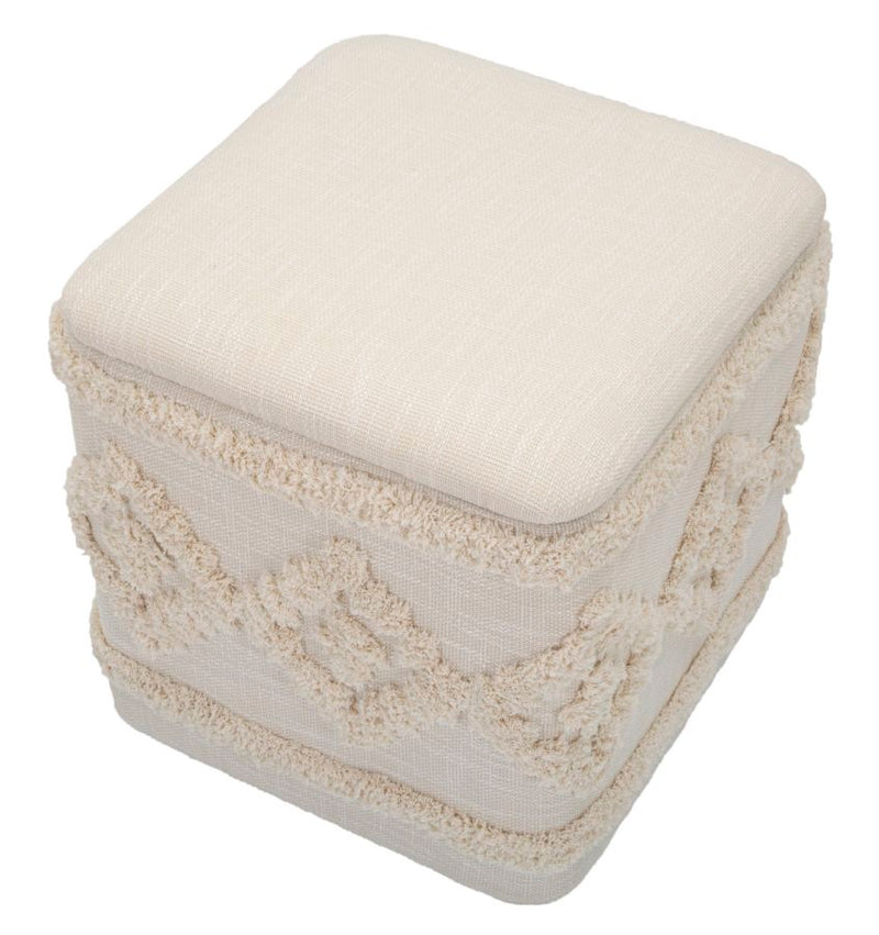 Pouf quadrato contenitore rivestito in tessuto ricamato cm 40x40x40h