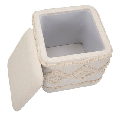 Pouf quadrato contenitore rivestito in tessuto ricamato cm 40x40x40h
