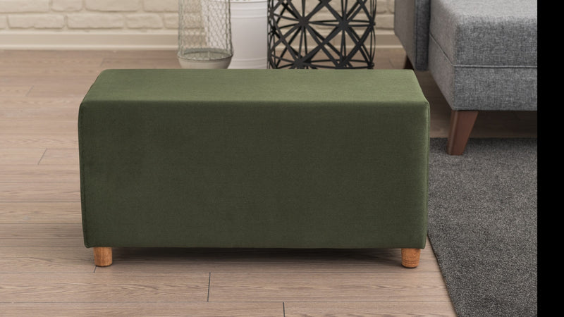Pouf da divano rettangolare rivestito in tessuto verde cm 80x40x40h