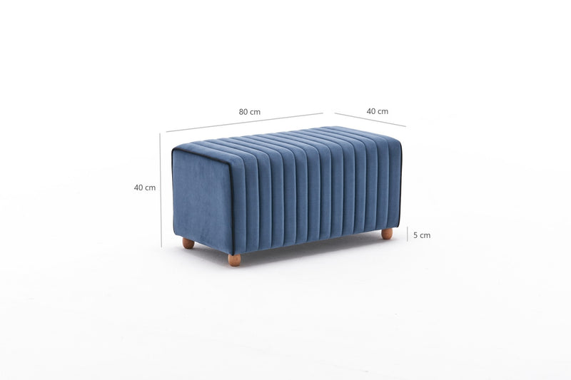Pouf rettangolare imbottito rivestito in tessuto blu con bordino nero cm 80x40x40h