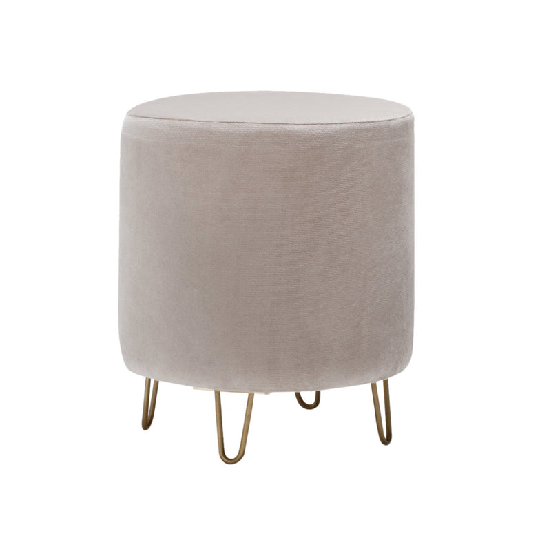 Pouf basso tondo imbottito rivestito in tessuto crema cm 40x40h