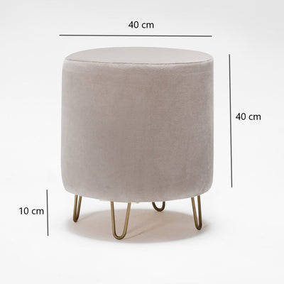 Pouf basso tondo imbottito rivestito in tessuto crema cm 40x40h