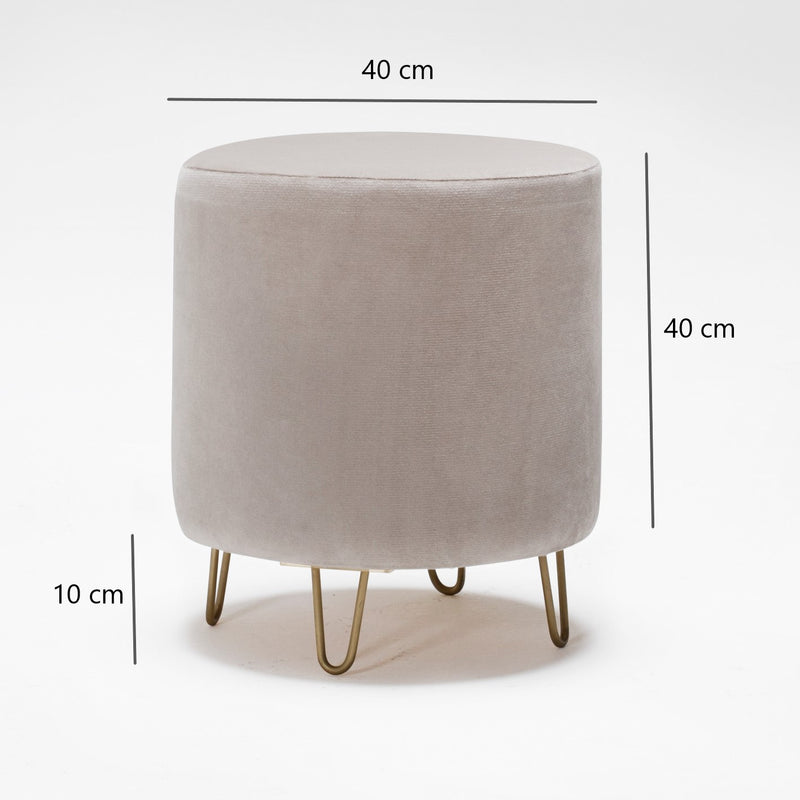 Pouf basso tondo imbottito rivestito in tessuto crema cm 40x40h