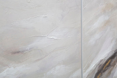 Quadro moderno multipannello con dettagli oro e sfumature grigio e tortora cm 150x80h