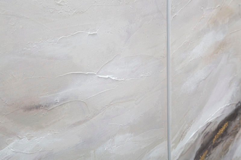 Quadro moderno multipannello con dettagli oro e sfumature grigio e tortora cm 150x80h