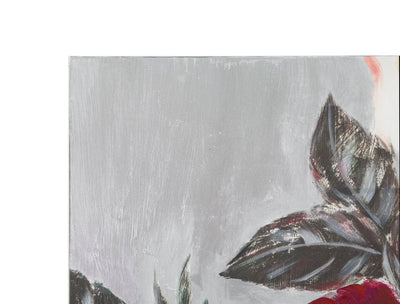 Quadro dipinto su tela stile classico con fiori rossi e sfumature di rosa cm 90x4x90h