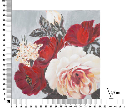 Quadro dipinto su tela stile classico con fiori rossi e sfumature di rosa cm 90x4x90h