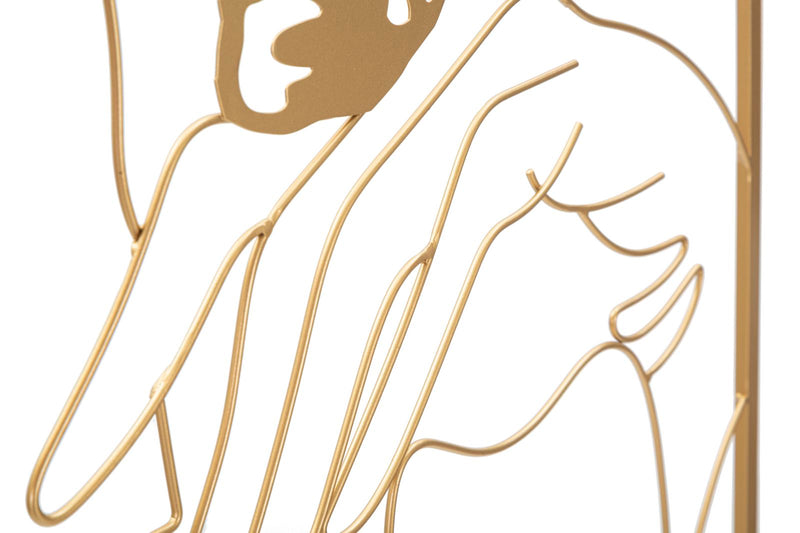 Quadro moderno con donna e farfalla in metallo colore oro cm 60x1x80h