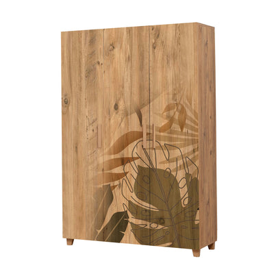 Armadio da camera 3 ante colore naturale fantasia tropicale cm 120x48x189h
