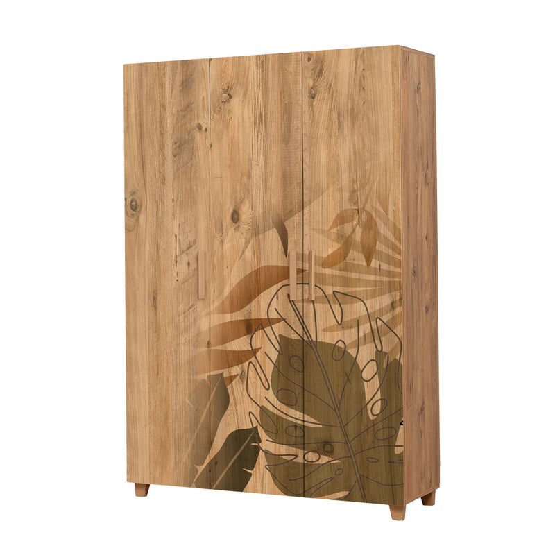 Armadio da camera 3 ante colore naturale fantasia tropicale cm 120x48x189h