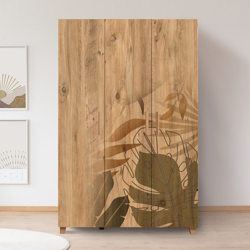 Armadio da camera 3 ante colore naturale fantasia tropicale cm 120x48x189h