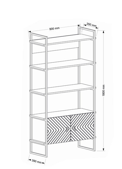 Scaffale in metallo e legno con ripiani e 2 ante stile industriale cm 90x39x180h