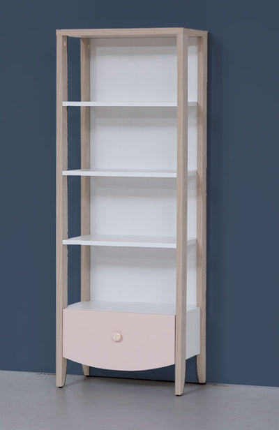 Scaffale libreria a colonna 3 ripiani e cassetto per cameretta cm 55x32x149h