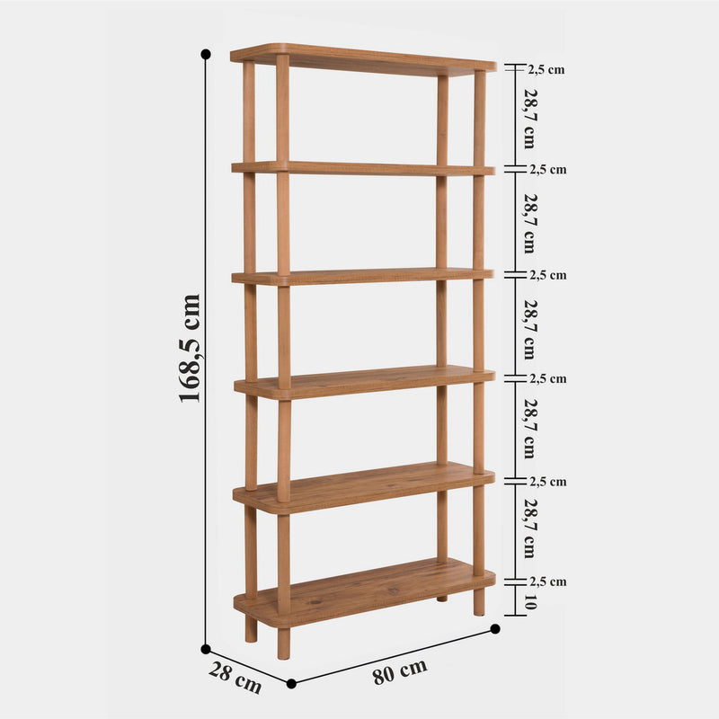 Libreria moderna scaffale 6 ripiani in legno naturale cm 80x28x168h