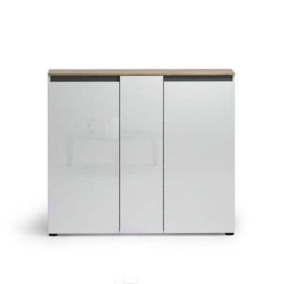 Scarpiera a terra modera salvaspazio e ante bianco lucido cm 130x35x113h