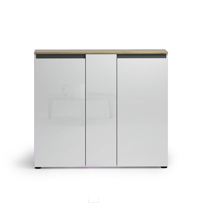 Scarpiera a terra modera salvaspazio e ante bianco lucido cm 130x35x113h