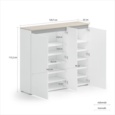 Scarpiera a terra modera salvaspazio e ante bianco lucido cm 130x35x113h