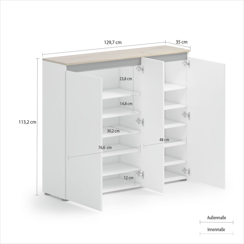 Scarpiera a terra modera salvaspazio e ante bianco lucido cm 130x35x113h