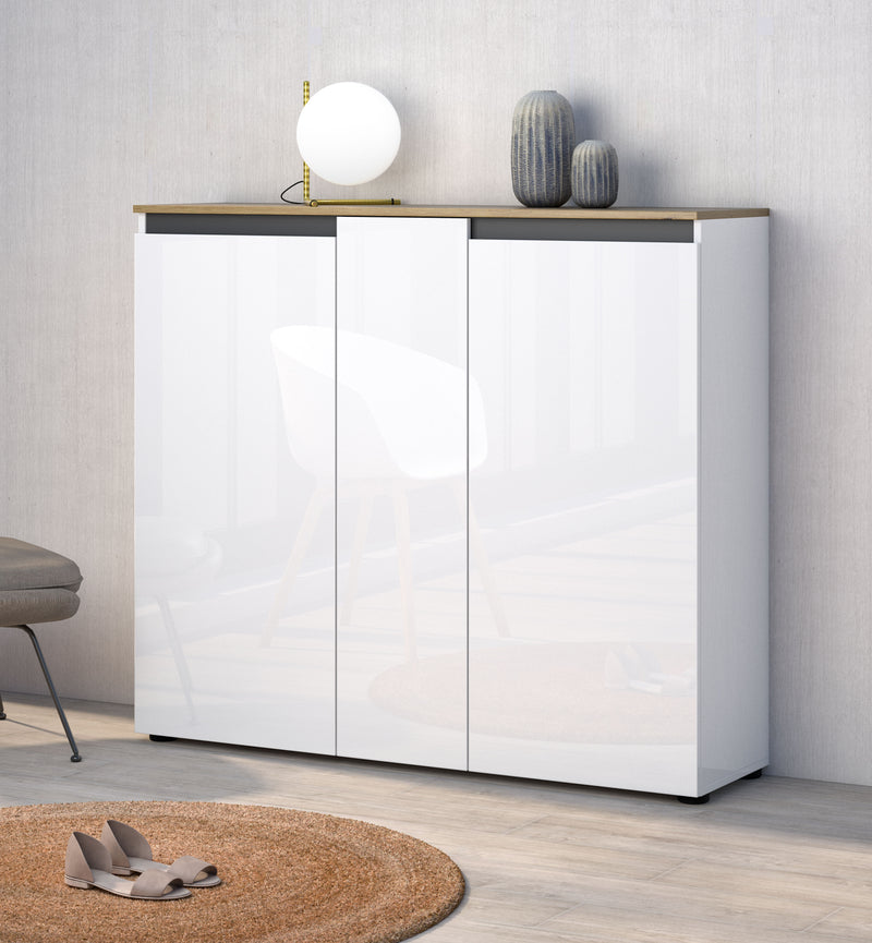 Scarpiera a terra modera salvaspazio e ante bianco lucido cm 130x35x113h